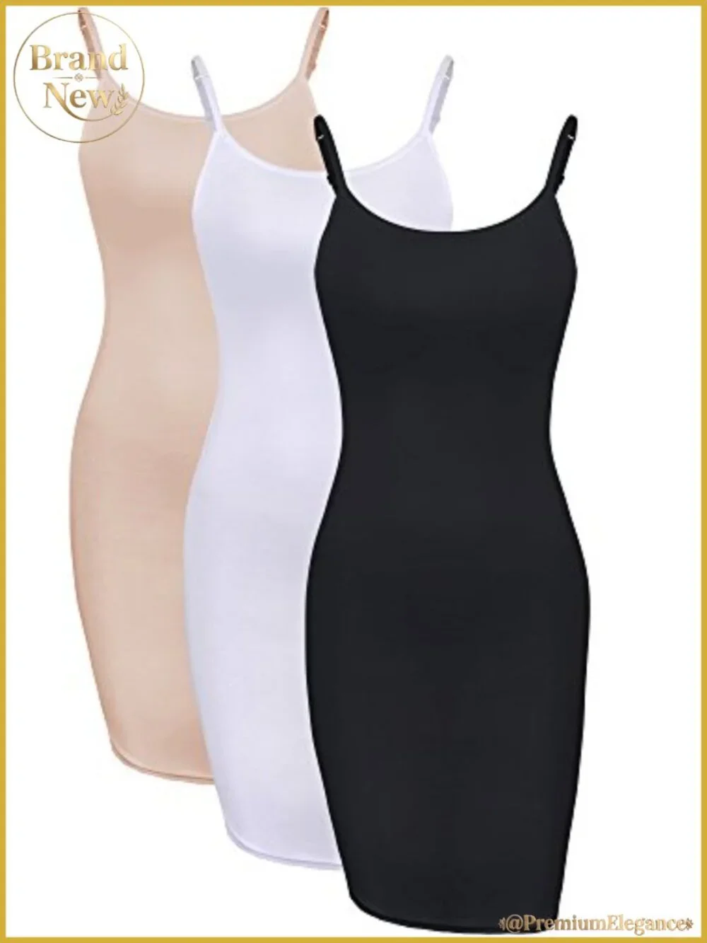 3-Pack Women's Basic Cami Long Tank Dress Slips Adjustable Straps Viscose